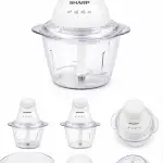 SHARP 350W Vegetable Chopper with 1.2L Bowl Stainless Steel Blades One-Touch Operation White – EM-CP31-W3