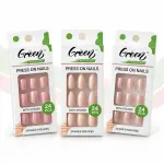 Green Pink and Beige Press-On Nails 24 Pieces