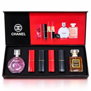 عرض طقم عطور ومكياج شانيل بعلبة حمراء