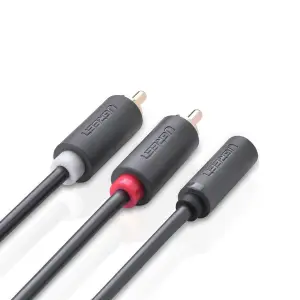 عرض UGREEN 3.5mm أنثى إلى 2 RCA ذكر كابل صوت 1M
