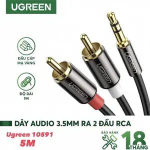عرض UGREEN 3.5mm ذكر إلى 2 RCA ذكر كابل 5M