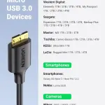 UGREEN USB 3.0 A ذكر إلى Micro USB 3.0 ذكر كابل 1m (أسود)