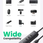 UGREEN USB 3.0 4-منفذ موزع 0.25m (أسود)