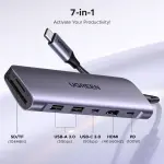 UGREEN USB-C إلى 2*USB 3.0 A+USB-C+HDMI 4K@30Hz max + SD/TF + PD محول متعدد الوظائف