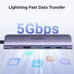 UGREEN USB-C إلى 2*USB 3.0 A+USB-C+HDMI 4K@30Hz max + SD/TF + PD محول متعدد الوظائف