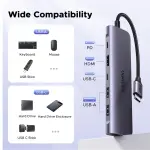 UGREEN USB-C إلى 2*USB 3.0 A+USB-C+HDMI 4K@30Hz max + SD/TF + PD محول متعدد الوظائف