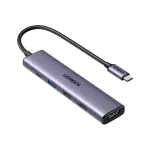 UGREEN USB-C إلى 1*USB 3.0 حتى 5Gpbs + 2*USB 2.0 حتى 480Mbps + HDMI منفذ مع PD 100Watt محول (ألمنيوم علبة)
