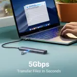 UGREEN USB-C إلى 1*USB 3.0 حتى 5Gpbs + 2*USB 2.0 حتى 480Mbps + HDMI منفذ مع PD 100Watt محول (ألمنيوم علبة)