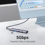 UGREEN USB-C إلى 1*USB 3.0 حتى 5Gpbs + 2*USB 2.0 حتى 480Mbps + HDMI منفذ مع PD 100Watt محول (ألمنيوم علبة)