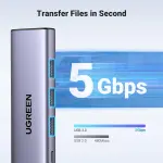 UGREEN USB-C إلى HDMI + 3*USB 3.0 حتى 5Gpbs + USB-C PD Power محول محول متعدد الوظائف (ألمنيوم علبة)