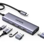 UGREEN USB-C إلى HDMI + 3*USB 3.0 حتى 5Gpbs + USB-C PD Power محول محول متعدد الوظائف (ألمنيوم علبة)