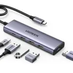 UGREEN USB-C إلى 3*USB 3.0 A أنثى, 1*HDMI 4K + 1*USB-C PD محول متعدد الوظائف