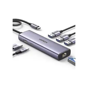 UGREEN USB-C إلى 3*USB 3.0 A + HDMI 4K@30Hz + RJ45 Gigabit + PD محول متعدد الوظائف