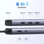 UGREEN USB-C إلى 3*USB 3.0 A + HDMI 4K@30Hz + RJ45 Gigabit + PD محول متعدد الوظائف