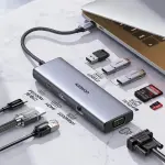 UGREEN USB-C إلى 3*USB 3.0 A + HDMI 4K@30Hz + VGA + RJ45 + SD/TF + PD محول متعدد الوظائف