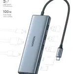 UGREEN USB-C إلى 3*USB 3.0 A + HDMI 4K@30Hz + VGA + RJ45 + SD/TF + PD محول متعدد الوظائف