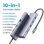 UGREEN USB-C 3*USB 3.0 A+HDMI 4K@30Hz;2K@60HZ;1080P@120Hz + VGA + RJ45 + SD/TF + 3.5mm Audio + PD محول