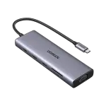 UGREEN USB-C 3*USB 3.0 A+HDMI 4K@30Hz;2K@60HZ;1080P@120Hz + VGA + RJ45 + SD/TF + 3.5mm Audio + PD محول