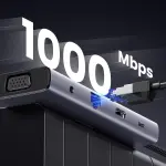 UGREEN USB-C 3*USB 3.0 A+HDMI 4K@30Hz;2K@60HZ;1080P@120Hz + VGA + RJ45 + SD/TF + 3.5mm Audio + PD محول