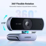 UGREEN كاميرا ويب USB عالية الدقة 1080P مع ميكروفون 2M كابل