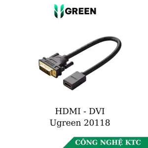 عرض UGREEN DVI-D 24+1 Male to HDMI Female Adapter Cable 22cm (Black)