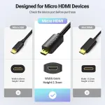UGREEN Micro HDMI ذكر إلى HDMI أنثى محول كابل 22cm(أسود)