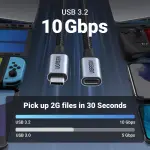 UGREEN USB-C ذكر إلى USB-C أنثى Gen2 غلاف ألمنيوم مضفر كابل تمديد 1m (Dark رمادي)