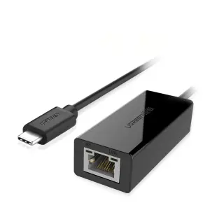UGREEN USB 2.0 Type C 10/100Mbps محول إيثرنت 110mm (أسود)