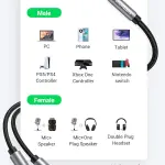 UGREEN 3.5mm ذكر إلى 2 أنثى كابل صوت غلاف ألمنيوم (أسود)