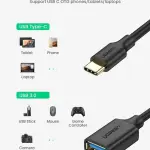 UGREEN USB-C ذكر إلى USB 3.0 A أنثى OTG كابل أسود 15CM