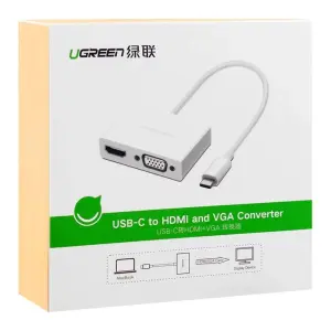 UGREEN USB Type C إلى HDMI + VGA محول (أبيض)