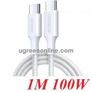 عرض UGREEN USB-C إلى USB-C PD شحن سريع 100W كابل مضفر 5A Max 1m أبيض