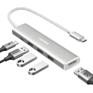 UGREEN 5-دخل-1 USB-C إلى HDMI HDMI 4K@30Hz + 3*USB 3.0 A+PD Power محول creamy أبيض