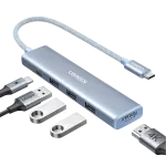 UGREEN 5-دخل-1 USB-C إلى HDMI HDMI 4K@30Hz + 3*USB 3.0 A+PD Power محول أزرق