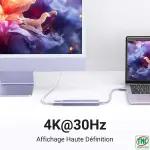 UGREEN 5-دخل-1 USB-C إلى HDMI HDMI 4K@30Hz + 3*USB 3.0 A+PD Power محول creamy Purple