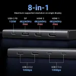 UGREEN 8-دخل-1 USB-C إلى 2*USB-A 3.2+2*USB-C 3.2+2*HDMI+DP+PD منفذ محول