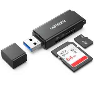 UGREEN USB 3.0 إلى TF + SD قارئ بطاقات مزدوج (أسود)