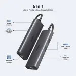 UGREEN 6-دخل-1 USB-C إلى HDMI+2*USB-A 3.2 +1*USB 3.2 C+RJ45+PD Power محول