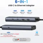 UGREEN 6-دخل-1 USB 3.2 C إلى USB-A 3.2+USB-A 2.0+2* USB-C 3.2 محول + Gigabit مع USB-C منفذ طاقة