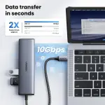 UGREEN 6-دخل-1 USB 3.2 C إلى USB-A 3.2+USB-A 2.0+2* USB-C 3.2 محول + Gigabit مع USB-C منفذ طاقة