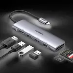 UGREEN 10-دخل-1 USB-C إلى USB-A 3.2+USB-A 3.0+2*USB-C 3.2+2*HDMI+RJ45 Gigabit+SD&TF +PD منفذ محول