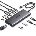 UGREEN 10-دخل-1 USB-C إلى USB-A 3.2+USB-A 3.0+2*USB-C 3.2+2*HDMI+RJ45 Gigabit+SD&TF +PD منفذ محول