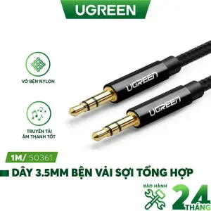 UGREEN 3.5mm Male to 3.5mm Male Cable Gold Plated Metal Case with Braid 1m Black