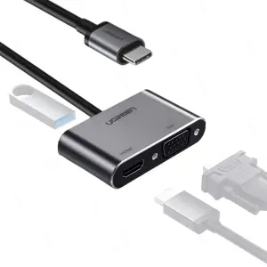 UGREEN USB-C إلى HDMI + VGA محول مع PD (رمادي فضائي) (استخدام متزامن)