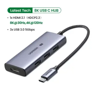 UGREEN USB-C إلى 3×USB 3.0+HDMI محول متعدد الوظائف (8K@30Hz)