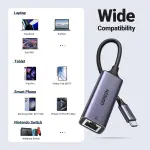 UGREEN USB Type C إلى 10/100/1000M محول إيثرنت (رمادي فضائي)