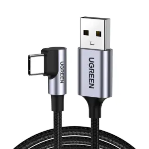 UGREEN بزاوية USB-C ذكر إلى USB 2.0 A ذكر 3A كابل بيانات(90°زاوية) أسود 1M