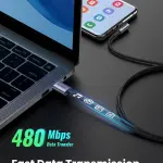 UGREEN بزاوية USB-C ذكر إلى USB 2.0 A ذكر 3A كابل بيانات(90°زاوية) أسود 1M