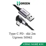 UGREEN Angled USB-C Male To USB2.0 A Male 3A Data Cable(90°Angle) Black 2M