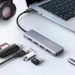 UGREEN 4-منفذ USB 3.0 موزع 15CM مع USB-C Power Supply (غلاف ABS+Metallic paint)